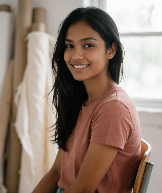 Anchali, a fashion designer from Thailand, shown as a sample AsiaFlame profile with occupation and English level